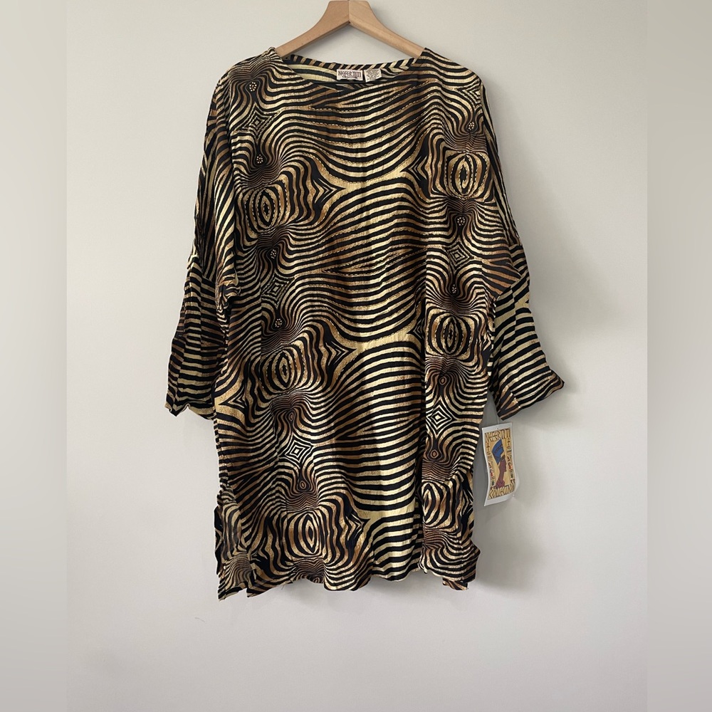 Nefertiti Collection NWT zebra print dolman sleeve embellished tunic mini dress